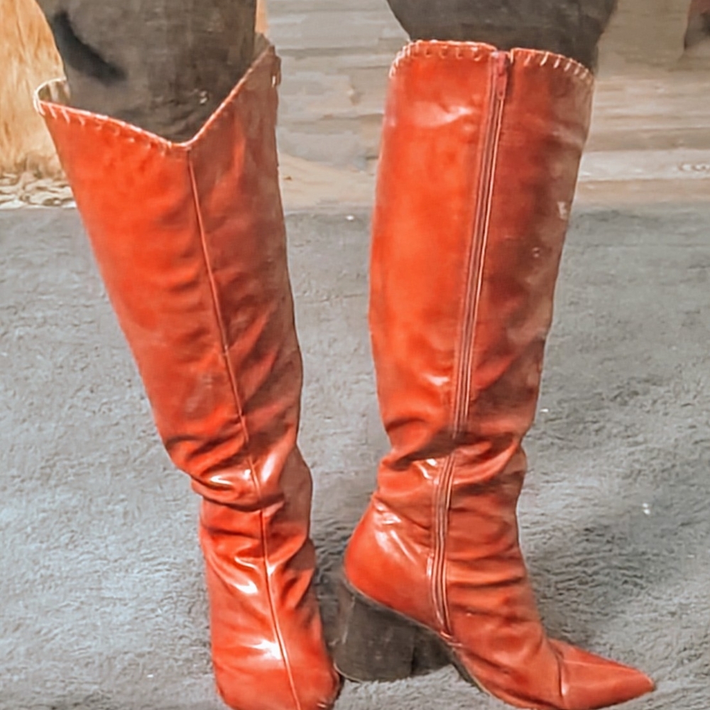 Women's Red Pleather Knee-High Boots